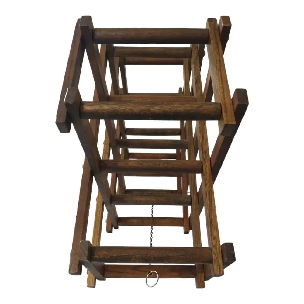 Wood Accordion Wine Bottle Rack Sturdy MCM Expandable Holds‎ 10 Bottles Heavy